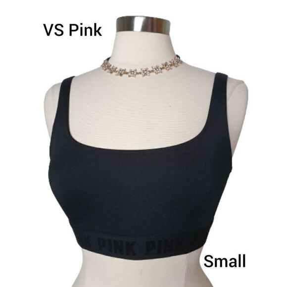 Victoria's Secret PINK Black Crop Top Small Ultimate Sports Bra Small - Picture 1 of 7
